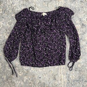 Michael Kors Purple Patterned Ruffled Shirt- S